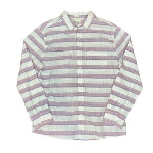Bixby Men's Cotton Purple and White Stripe Button Shirt "Linen" look Size Medium